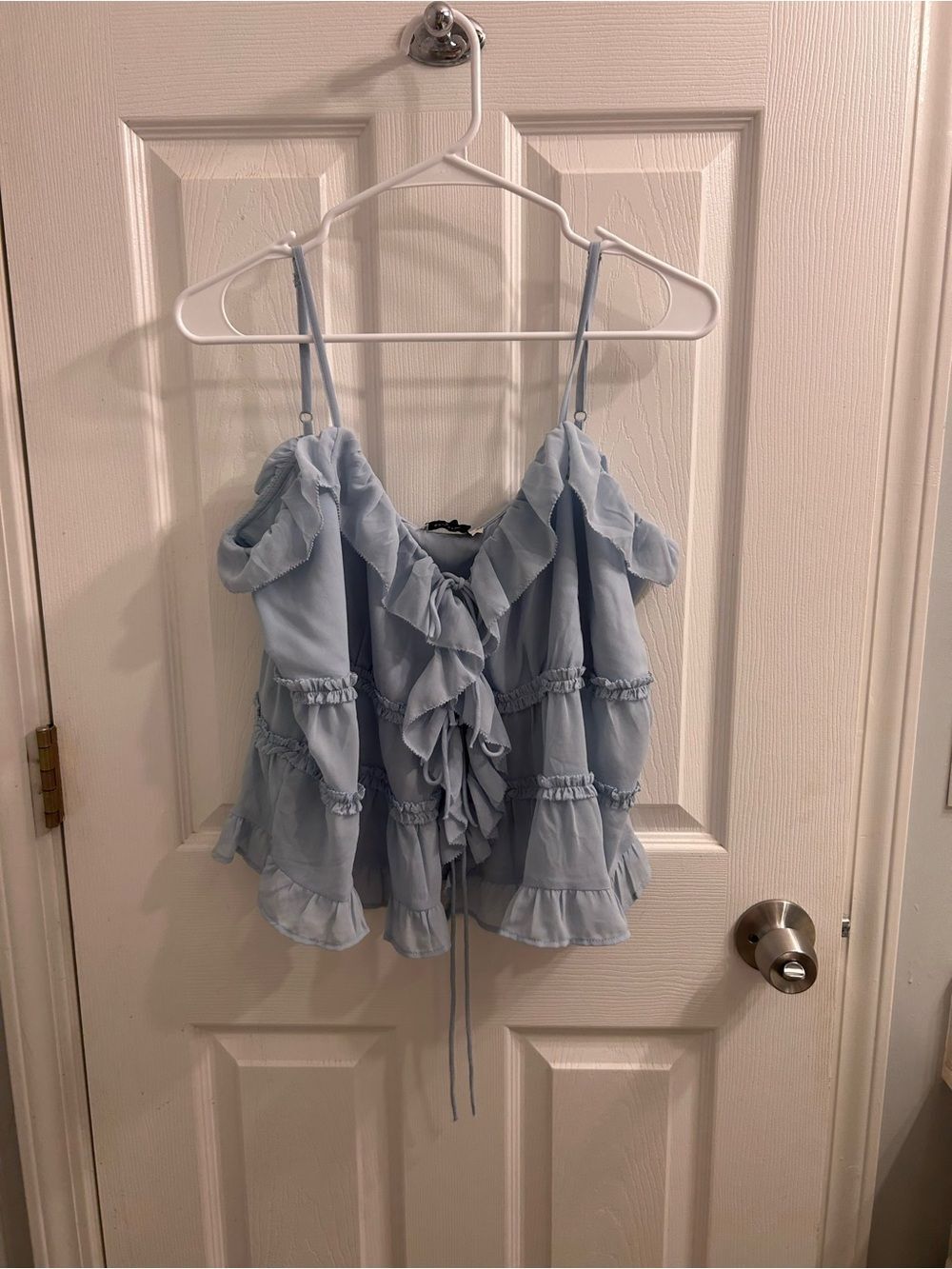 American Eagle Outfitters Light Blue Ruffled Tiered Spaghetti Strap Top